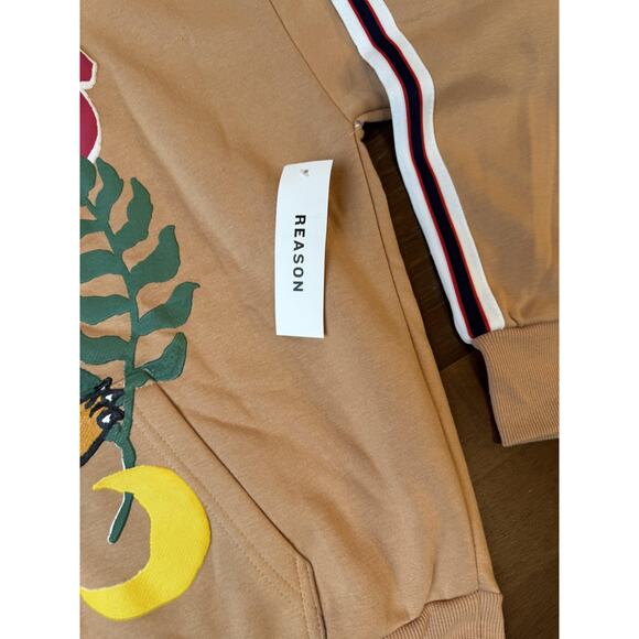 Reason Hoodie Mens Large Khaki Fearless Tiger Graphic Pullover Sweatshirt F3-54 - Picture 3 of 10